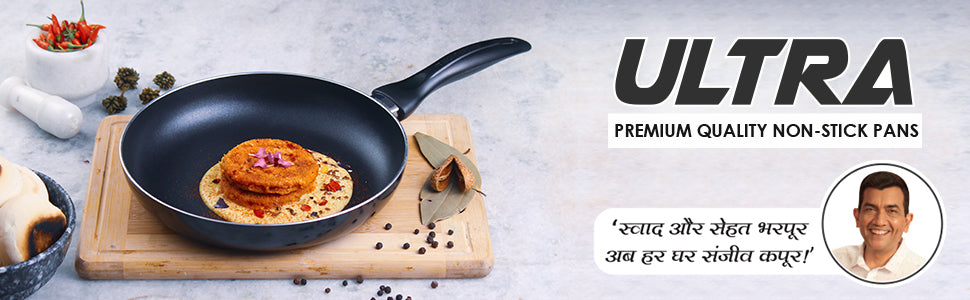 Ultra 24 cm Non-Stick Fry Pan with Induction Bottom & Cool-Touch Bakelite Handle | Pure Grade Aluminium | PFOA & Heavy Metals Free | 1.8L | 2.7mm thickness | 2 Years Warranty | Black