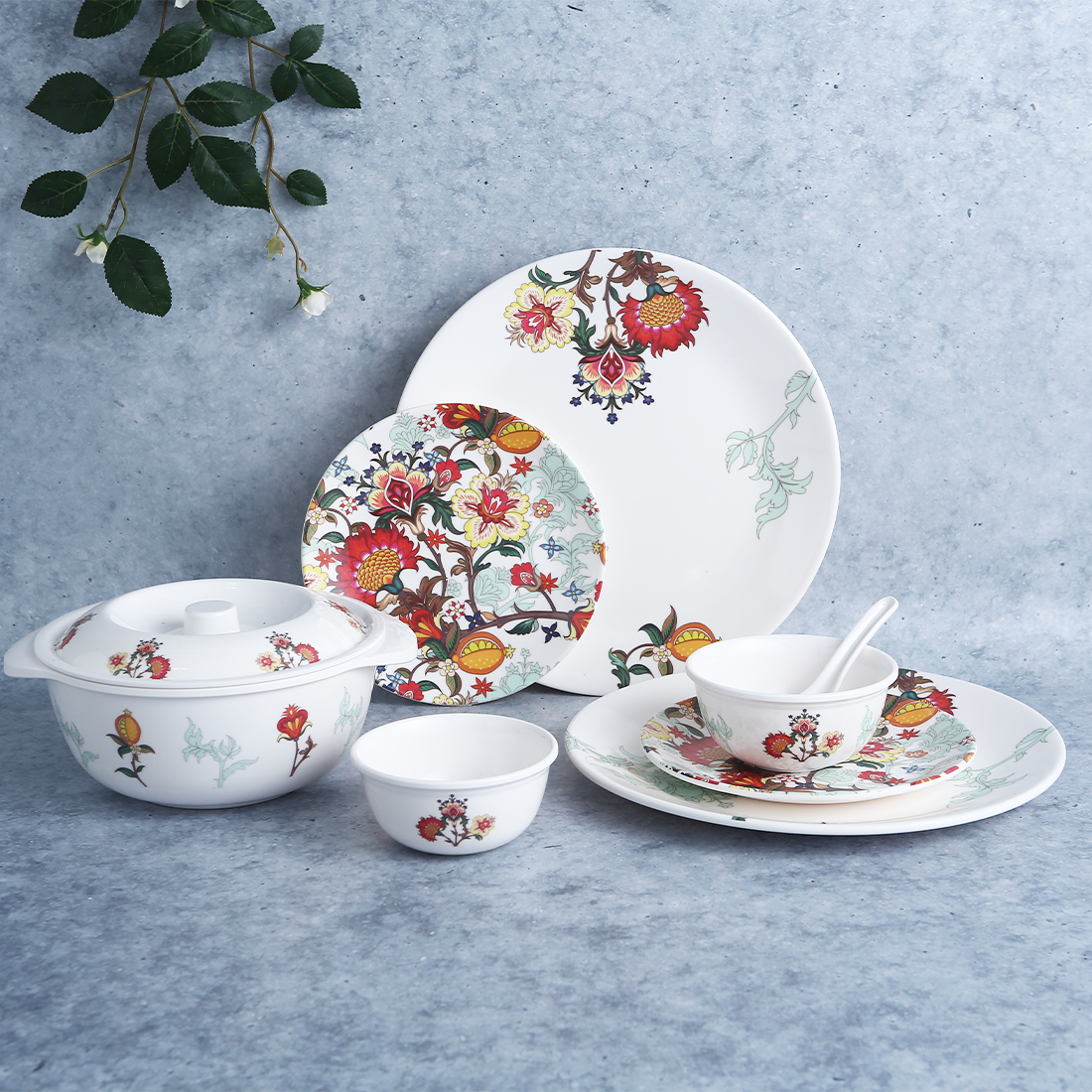 Venice Red Dinner Set of 31 Pcs | 100% Food Grade Melamine | Elegant | Break & Stain Resistant | Designer Dinnerware