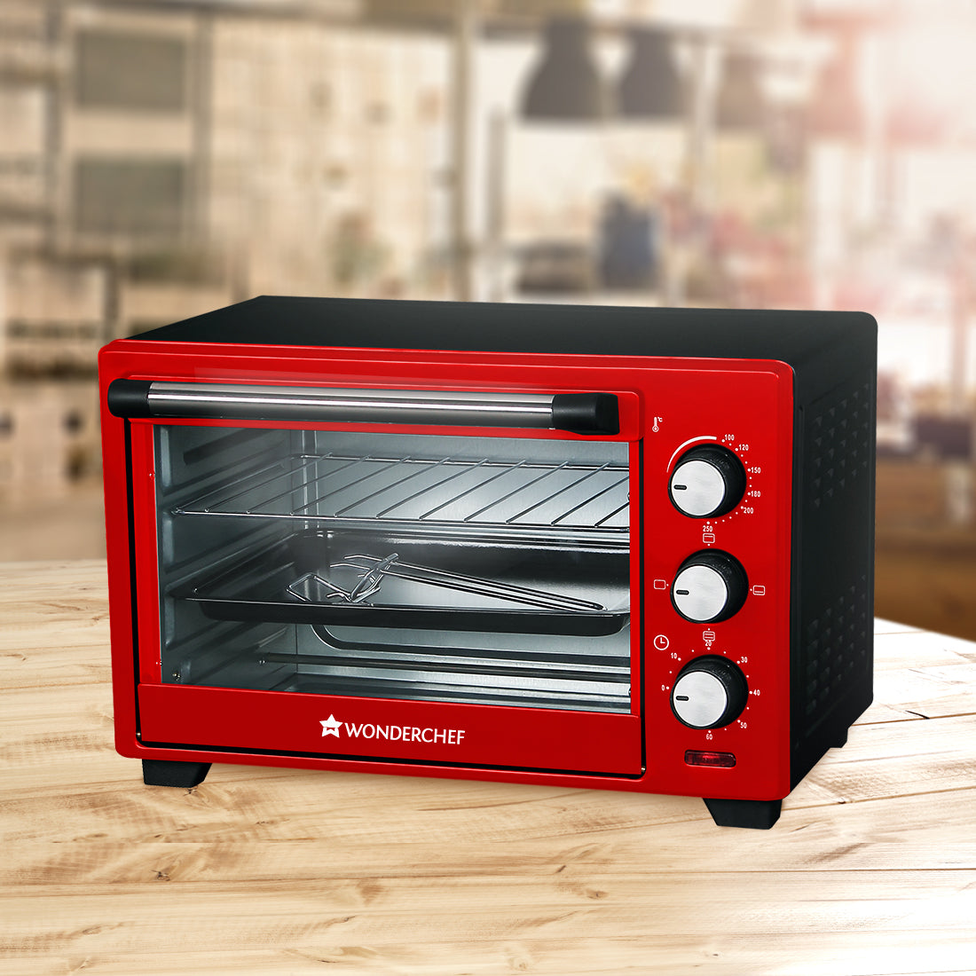 Wonderchef Renewed Oven Toaster Griller (OTG) Crimson Edge - 19 Litres | Auto-shut Off | Heat-resistant Tempered Glass | Multi-stage Heat Selection | 1280W | Red