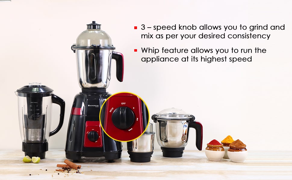 Platinum Mixer Grinder 750W with 4 Stainless Steel Jars And Anti-Rust Stainless Steel Blades, Ergonomic Handles, 5 Years Warranty On Motor,  Black & Crimson