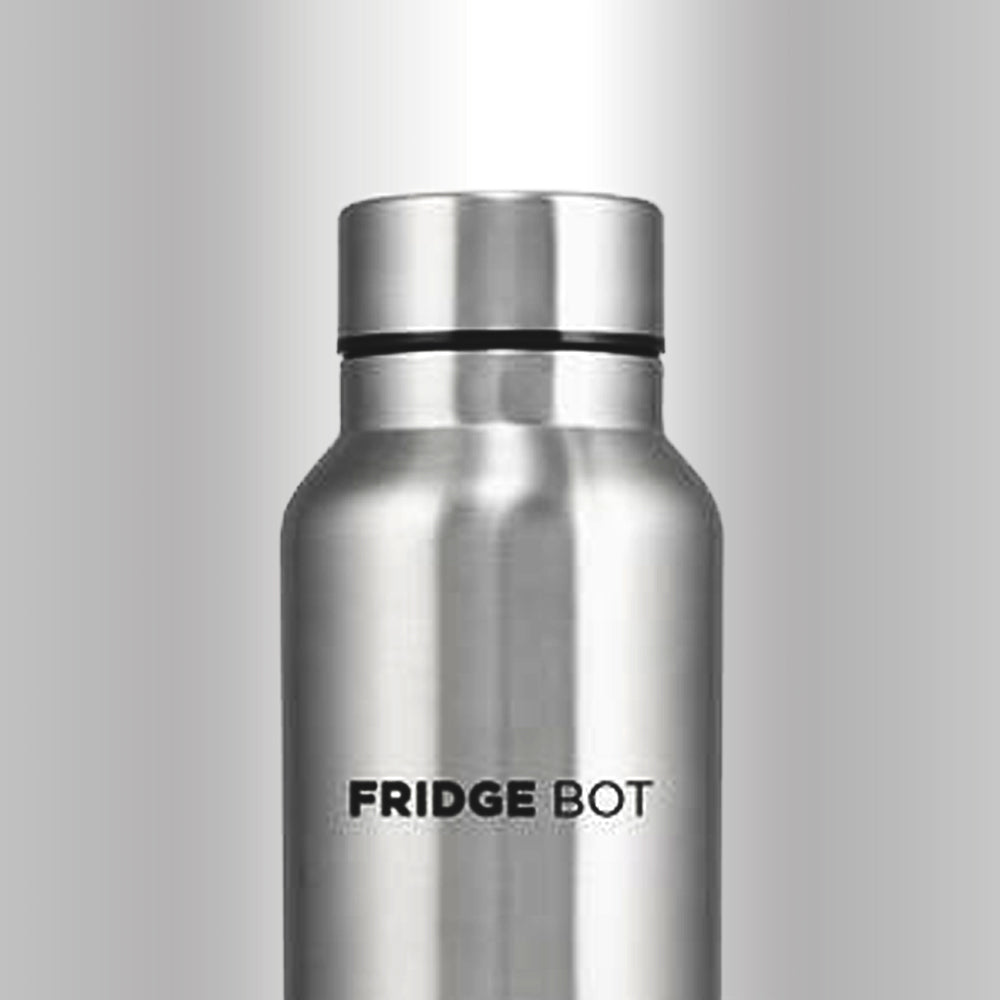 Stainless Steel Fridge-bot 1000 ml Each | Pack of 2 | Gift Box Packing | Single wall | Non-insulated | 304 Stainless Steel | Non Toxic | BPA free | Rust Free | Spill and Leak proof | Light weight | For Home & Office | Wide Mouth | 2 Years Warranty