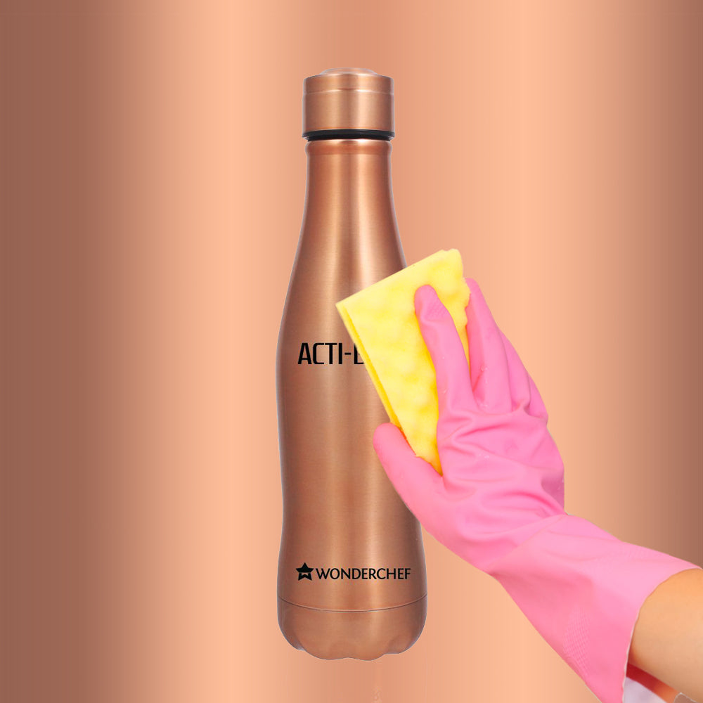 Acti-Bot, 900ml, Stainless Steel Single Wall Water Bottle, Copper Finish, Light Weight, Spill and Leak Proof, 2 Years Warranty