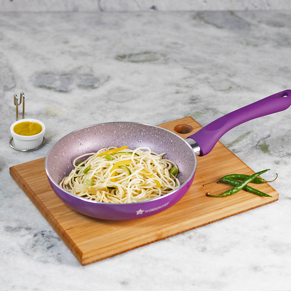 Royal Velvet Non-Stick 26 cm Fry Pan with Induction Bottom & Soft-Touch Handle | Virgin Grade Aluminium | PFOA & Heavy Metals Free | 3 mm thick | 2.1 litres | 2 Years Warranty | Purple