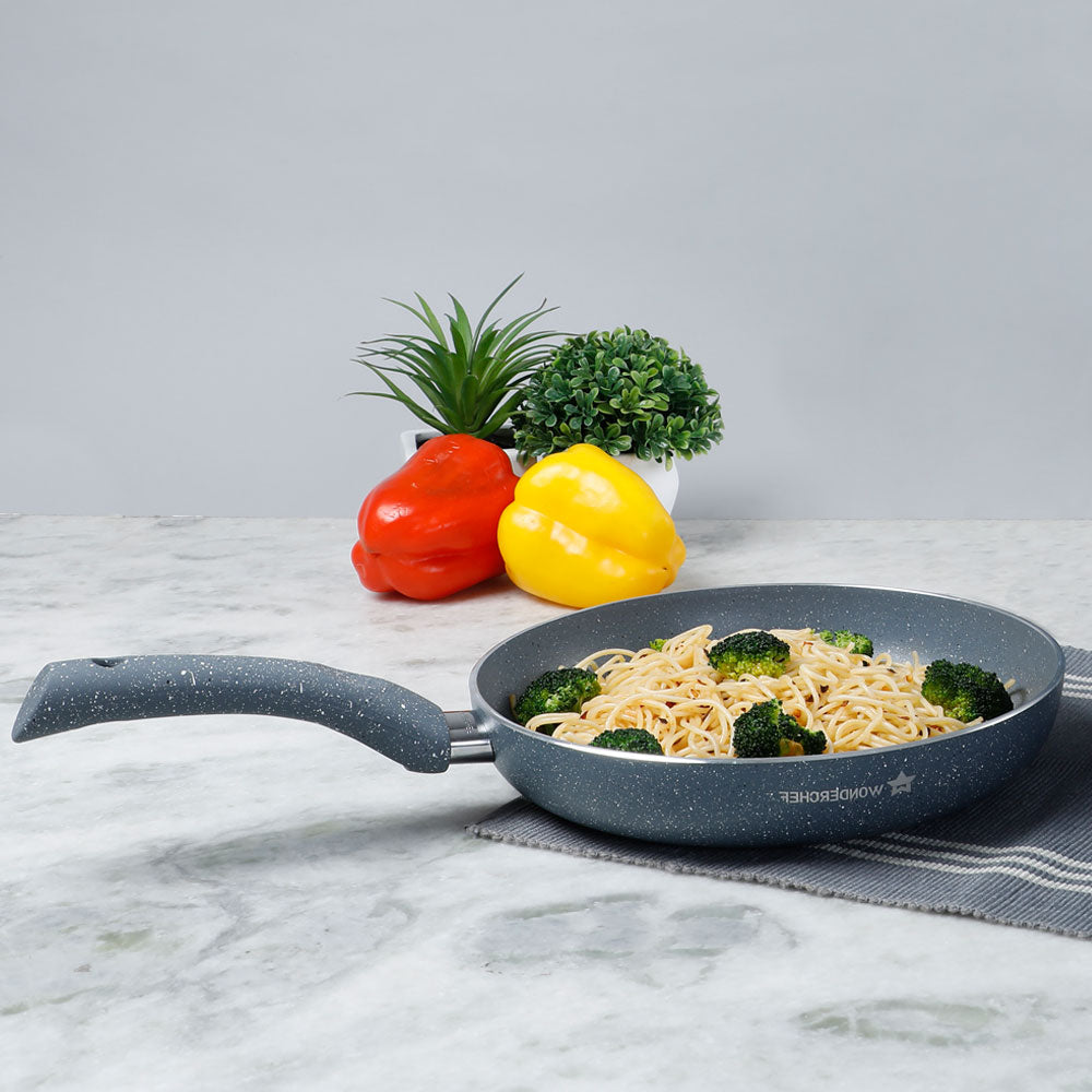 Granite Non-stick Fry Pan, Induction Bottom, Soft Touch Handle, Virgin Grade Aluminium, PFOA/Heavy Metals Free, 3.5mm, 2 years warranty, Grey