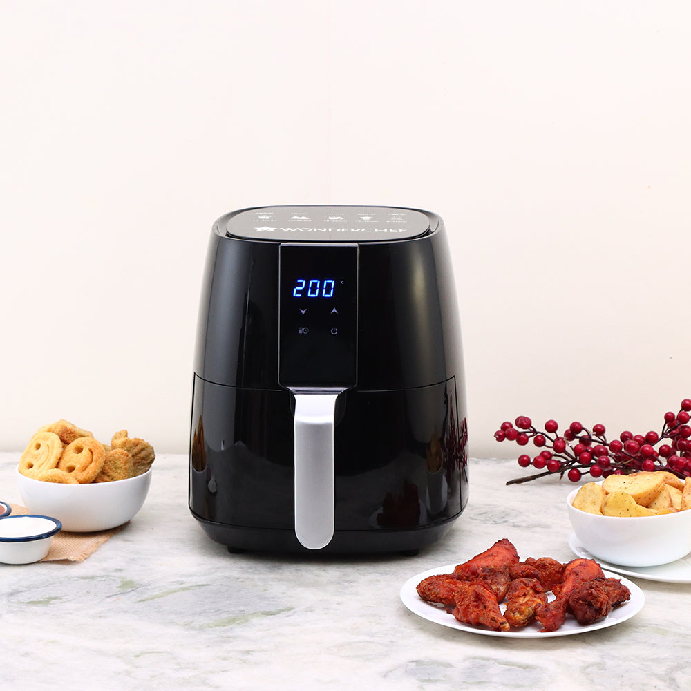 Prato Digital Air Fryer for Home and Kitchen with 5 Pre-set Menu|3.8 Litres Non-stick Basket| Fry, Grill, Bake & Roast| Rapid Air Technology| Auto Shut-Off| Healthy Cooking with 99% less Fat| Sleek & Compact| 1450 Wattage| Black|1 Year Warranty