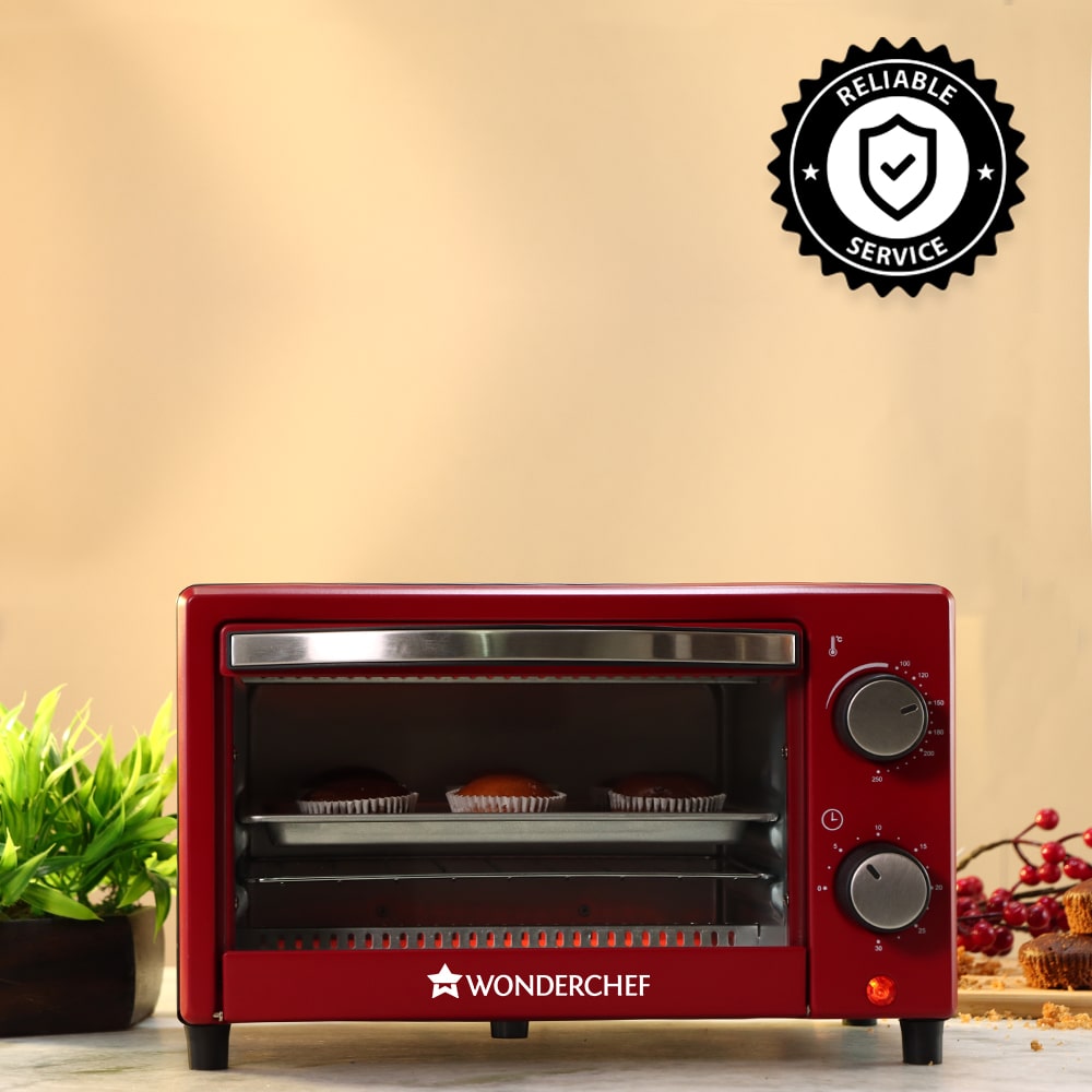 Oven Toaster Griller (OTG) Crimson Edge - 9 Litres - with Auto-shut Off, Heat-resistant Tempered Glass, Multi-stage Heat Selection, 2 Years Warranty, 650W, Red