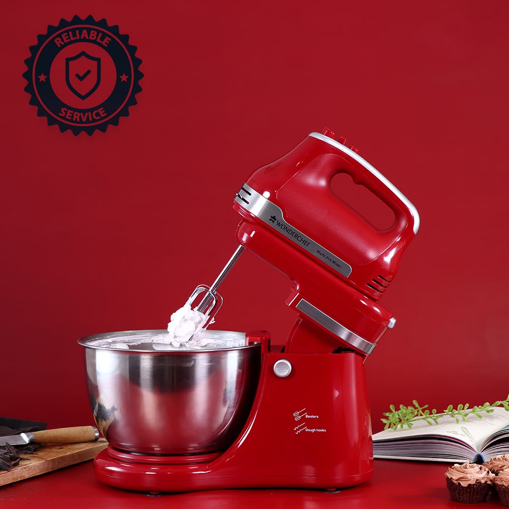 Crimson Revo Stand Mixer and Beater with 5 Speed Settings | Rotating Head Technology | 4.5L SS Bowl | 300 Watt Powerful Copper Motor | Mixing Beater, Dough Hook Attachments & Spatula | Ideal for Home Cooks & Professional Bakers |  2 Year Warranty | Red