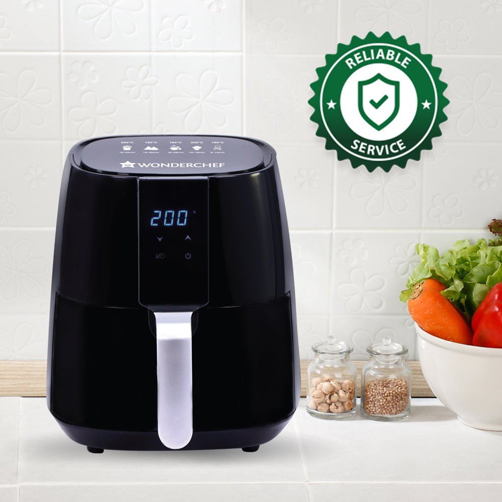 Prato Digital Air Fryer for Home and Kitchen with 5 Pre-set Menu|3.8 Litres Non-stick Basket| Fry, Grill, Bake & Roast| Rapid Air Technology| Auto Shut-Off| Healthy Cooking with 99% less Fat| Sleek & Compact| 1450 Wattage| Black|1 Year Warranty