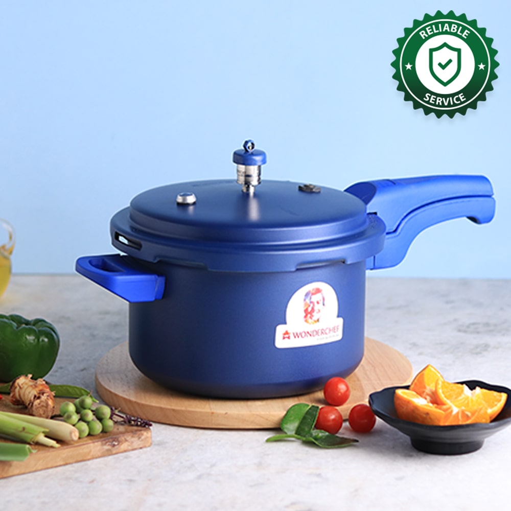 HealthGuard Induction Base 5L Aluminium Nonstick Pressure Cooker with Outer Lid, Blue