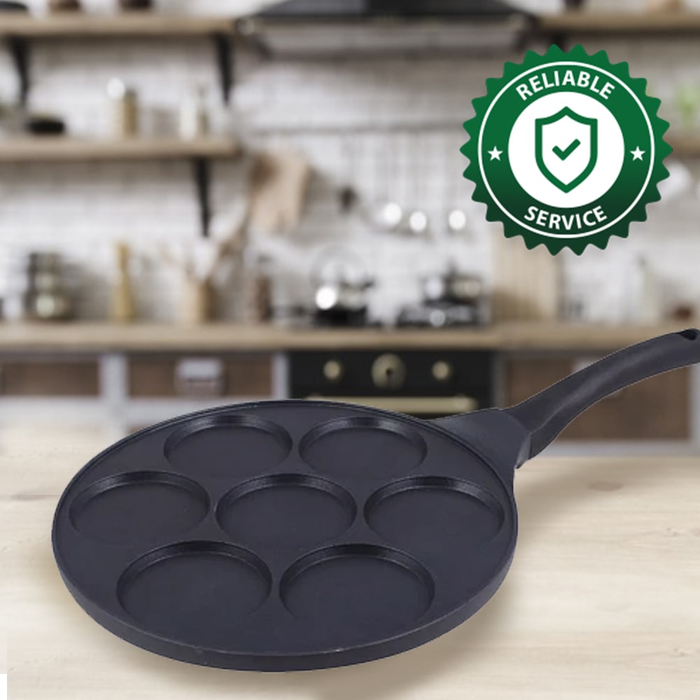 Inducta Multi Pan with 7 cavities | Healthy Non-stick | PFOA Free | Die-cast Body | Gas & Induction Friendly | Ideal For mini uttapams, round mini omelets, pancakes, round shape eggs, chillas, set dosas | 270 ml | 3mm Thick | 2 Year Warranty | Black