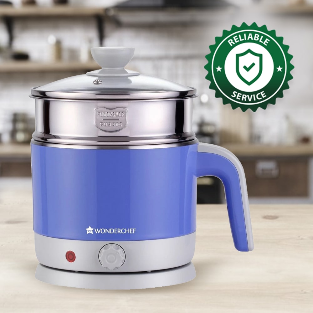 LUXE Multicook Stainless Steel Electric Kettle, 1.2 Litres, Stainless Steel Interior, Cool-Touch Plastic Exterior, 1000W, 2 Years Warranty, Blue