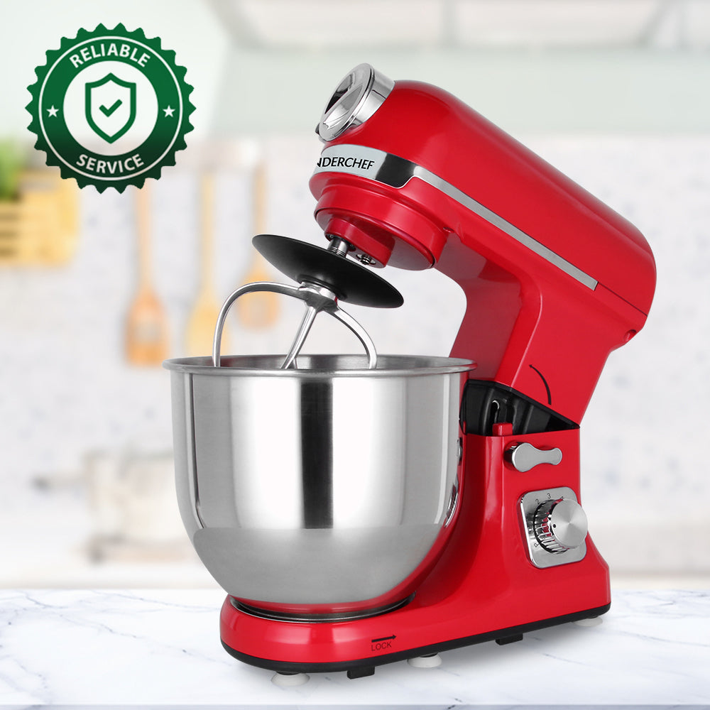 Crimson Edge Die-Cast Metal Stand Kitchen Mixer & Beater with free attachments | 5.7L SS Bowl | 1000W motor | 6 Speed Setting | Whisking Cone, Mixing Beater & Dough Hook attachments | 3 Yrs warranty | Red