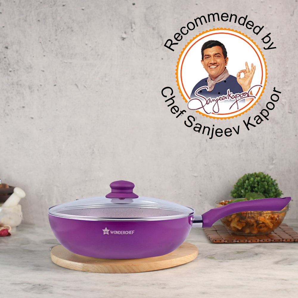 Royal Velvet 24 cm Aluminium Non-stick Wok With Lid, 2.7 L, Purple