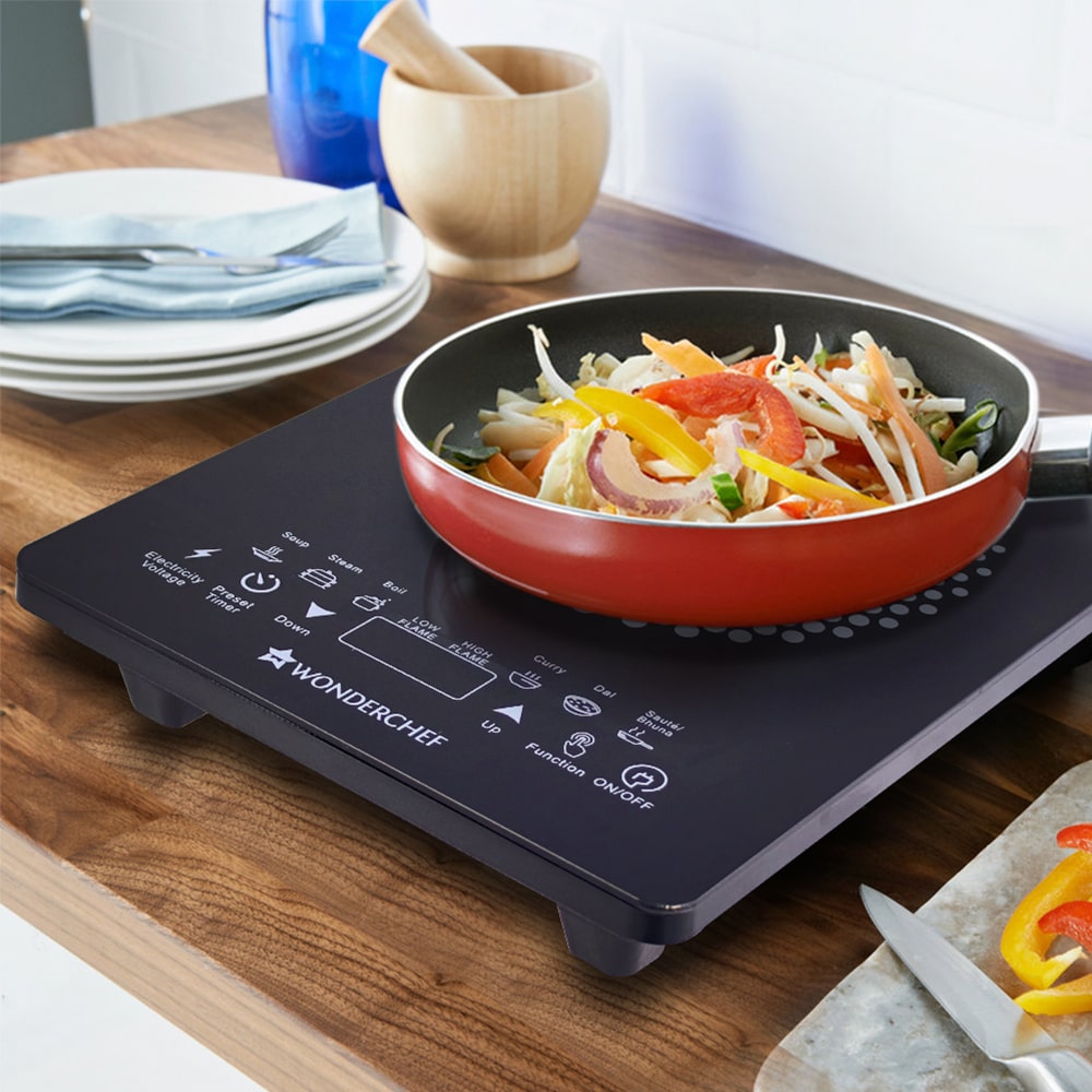 Swift Induction Cooktop with 8 Power Settings|2200 Watt Induction Cooktop| Pre-set Menus for Soups, Curries, Dals, Saute Masala|Crystal Glass Top Surface| LCD Digital Panel | Smart Touch Buttons|Compact & Portable Induction Cooktop| 2 Year Warranty