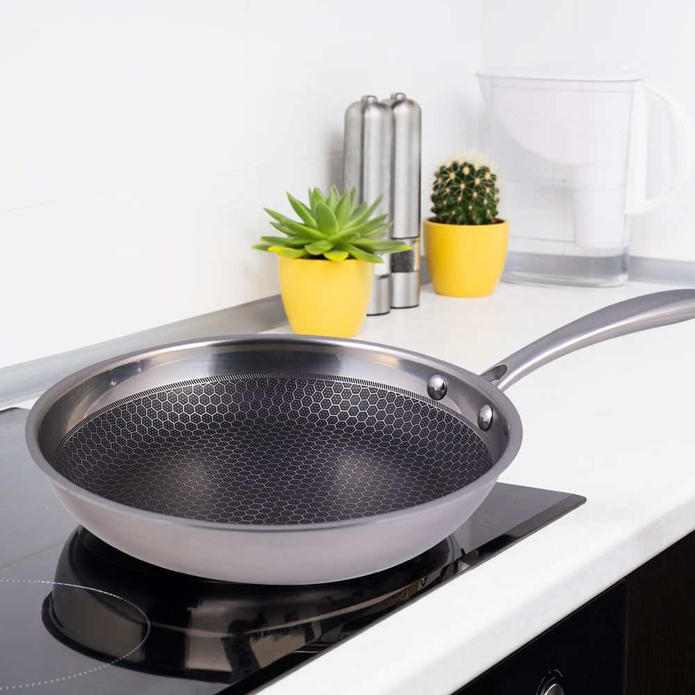 Stanton Nonstick Coated Tri-Ply Stainless Steel | 24 cm Frying Pan | 1.2 L | 2.5 mm Thickness | Silver