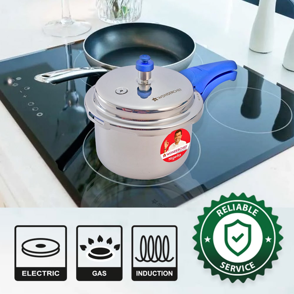 Nigella Induction Base 3L Stainless Steel Pressure Cooker with Outer Lid Blue