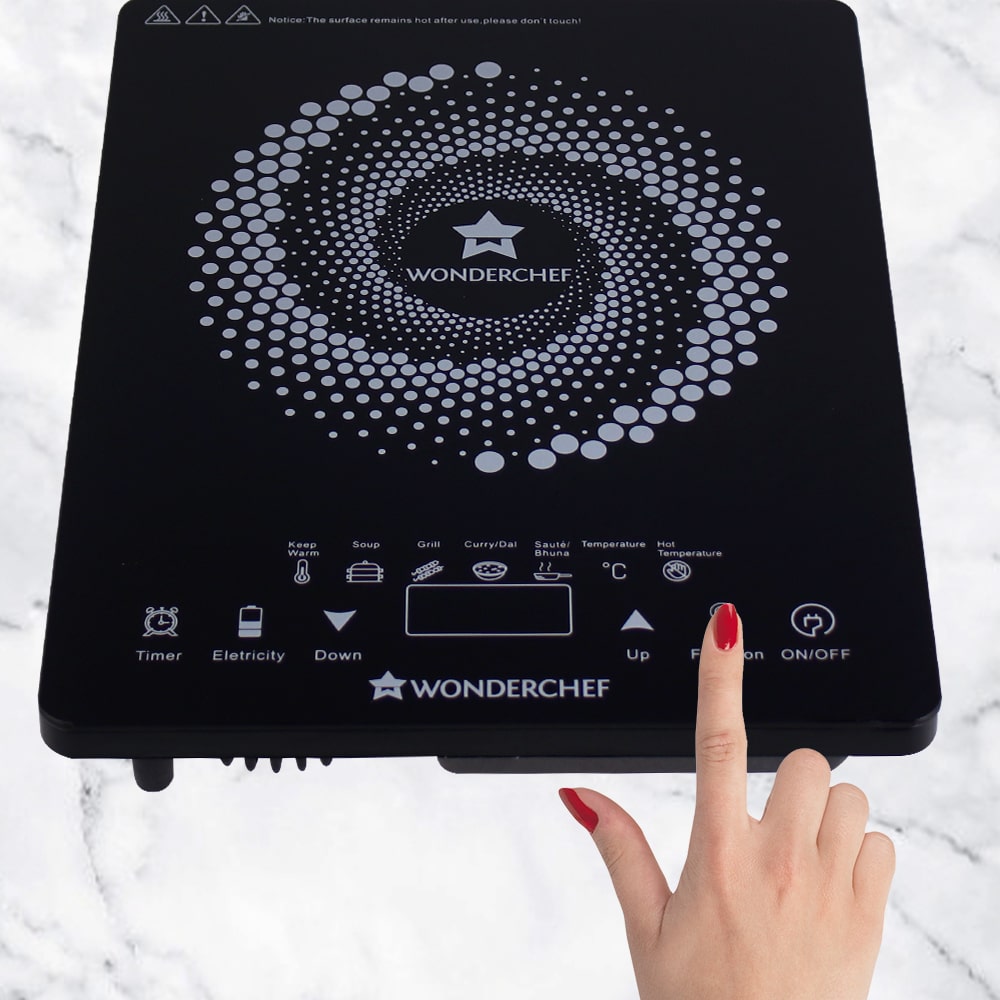 Easy Cook Hot Plate Infrared Cooktop with Feather Touch Control & 6 Power Settings|2200 Watt Induction Cooktop|Pre-set Menus for Soups, Curries, Dals, Saute Masala|Crystal Glass Top Surface| LED Digital Panel | Smart Touch Buttons| 1 Year Warranty