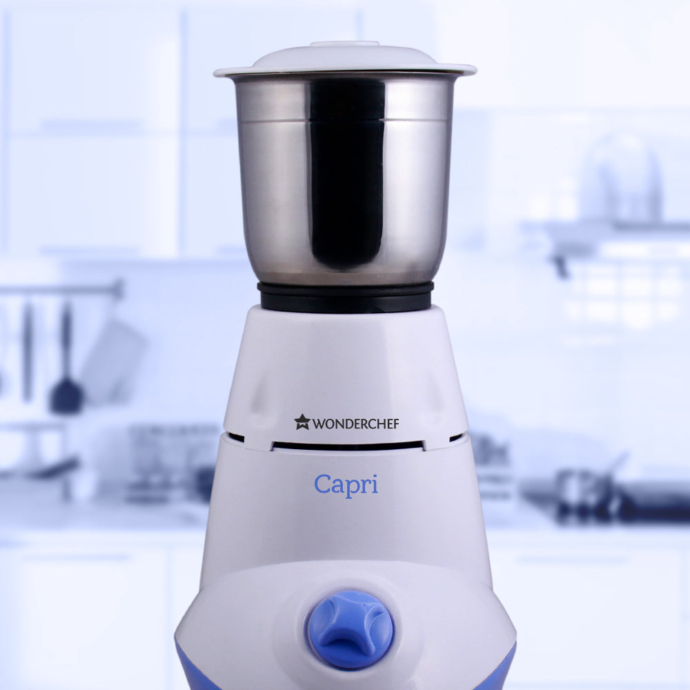 Capri Mixer Grinder 550W With 3 Stainless Steel Jars (White & Blue)