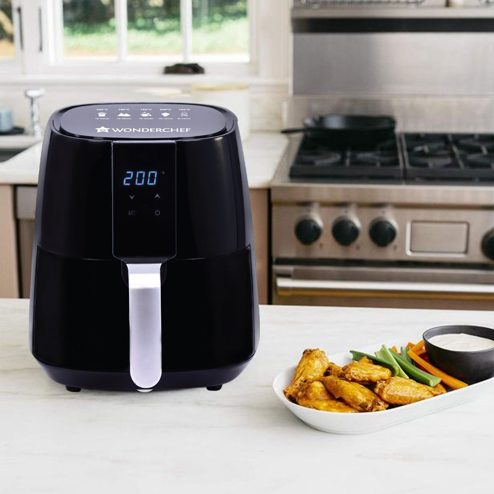 Prato Digital Air Fryer for Home and Kitchen with 5 Pre-set Menu|3.8 Litres Non-stick Basket| Fry, Grill, Bake & Roast| Rapid Air Technology| Auto Shut-Off| Healthy Cooking with 99% less Fat| Sleek & Compact| 1450 Wattage| Black|1 Year Warranty