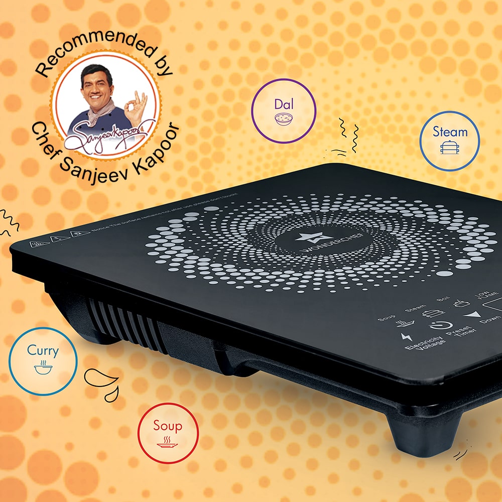 Swift Induction Cooktop with 8 Power Settings|2200 Watt Induction Cooktop| Pre-set Menus for Soups, Curries, Dals, Saute Masala|Crystal Glass Top Surface| LCD Digital Panel | Smart Touch Buttons|Compact & Portable Induction Cooktop| 2 Year Warranty