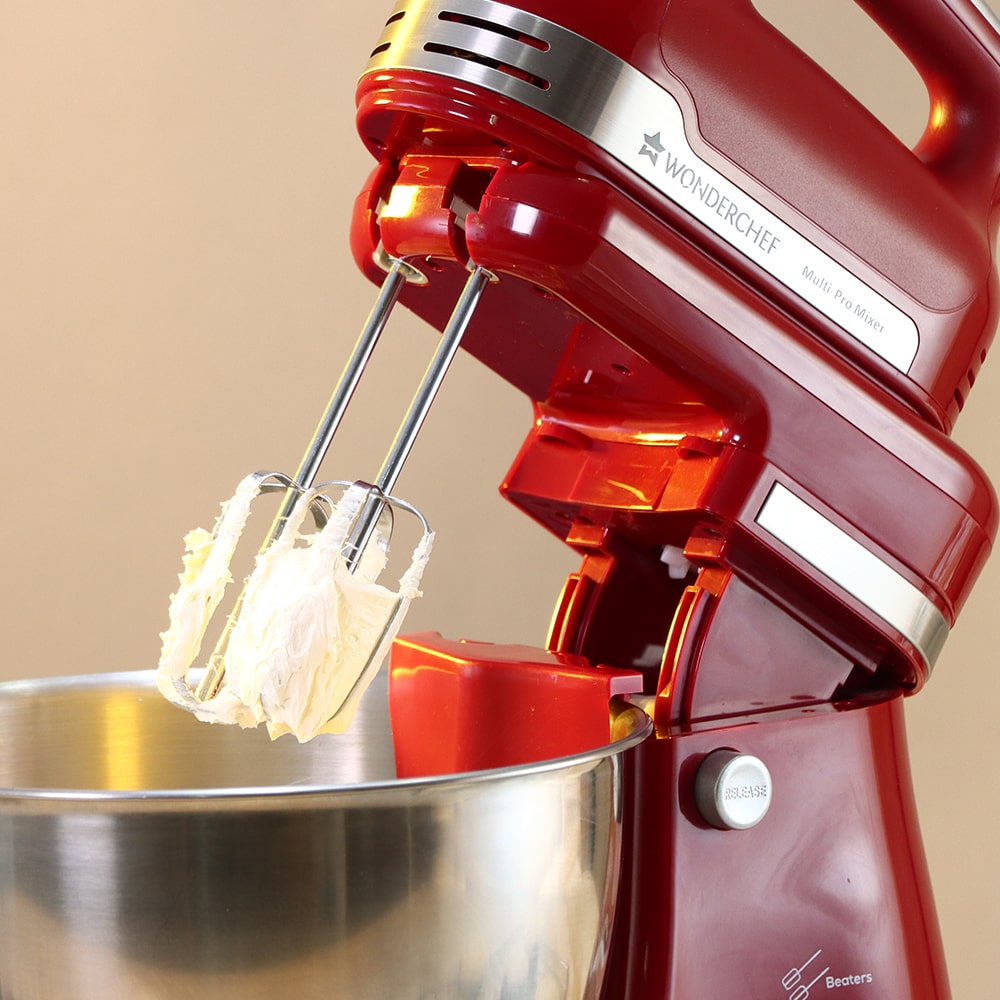 Crimson Revo Stand Mixer and Beater with 5 Speed Settings | Rotating Head Technology | 4.5L SS Bowl | 300 Watt Powerful Copper Motor | Mixing Beater, Dough Hook Attachments & Spatula | Ideal for Home Cooks & Professional Bakers |  2 Year Warranty | Red