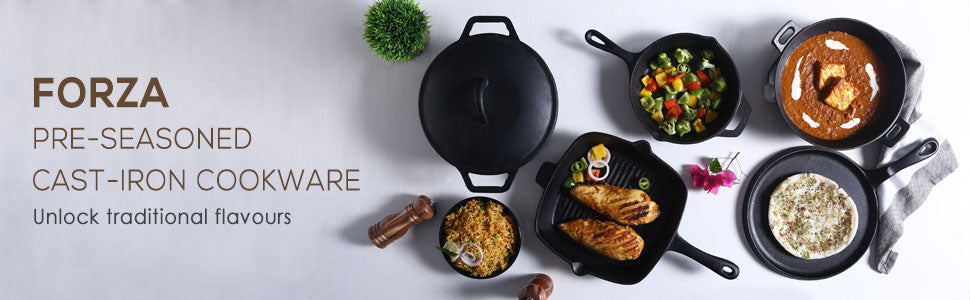 Forza Cast-Iron 20 cm Fry Pan, Pre-Seasoned Cookware, Induction Friendly, 3.8mm