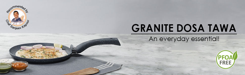Granite 30cm Non-Stick Dosa Tawa | Induction Bottom | Soft-Touch Handles | Virgin Aluminium | PFOA/Heavy Metals Free | 3.5mm | 2 Year Warranty | Grey