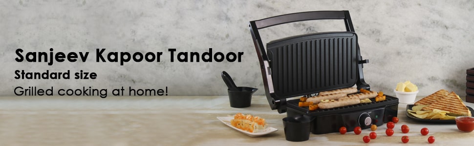 Sanjeev Kapoor Tandoor| Electric Contact Grill & Sandwich Maker |3-in-1 Appliance|1500 Watt|180 Degree Grilling|Cool Touch Handle|Auto Shut Off|LED Indicator|2 Year Warranty|Black & Silver