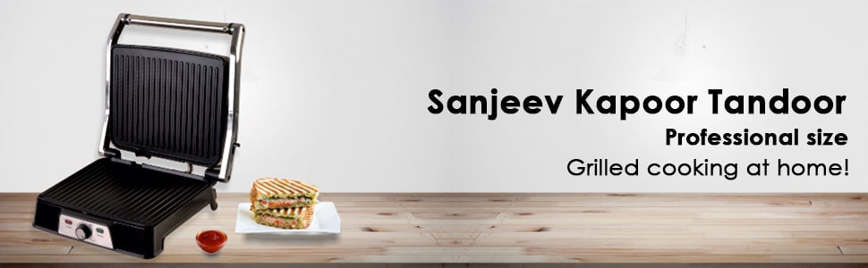 Sanjeev Kapoor Tandoor Professional| Electric Contact Grill & Sandwich Maker|3-in-1 Appliance|2000 Watt|180 Degree Grilling|Cool Touch Handle|LED Indicator|2 Year Warranty|Black & Silver