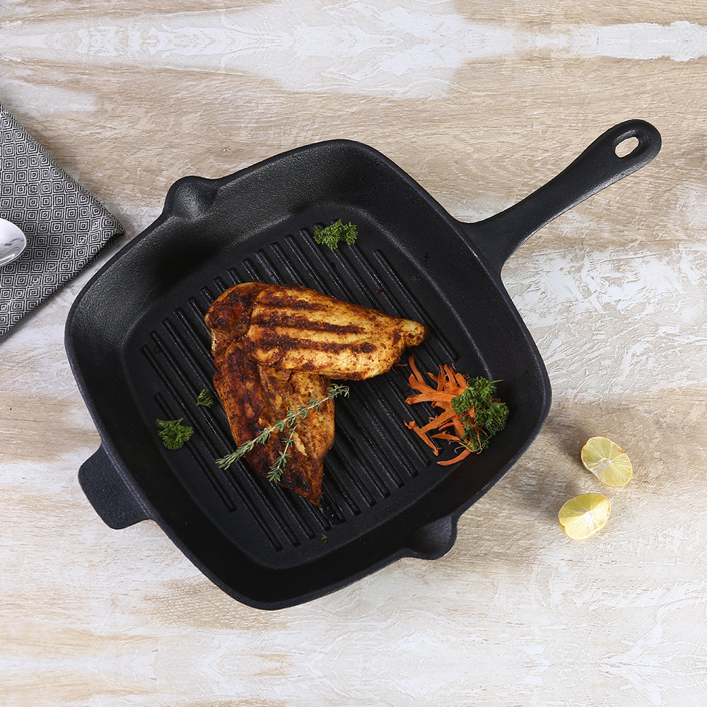 Forza Cast-iron Grill Pan, Pre-Seasoned Cookware, 26cm, 3.8mm – Wonderchef