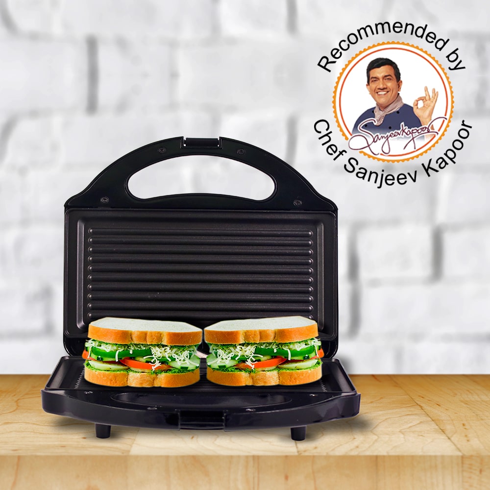 Prato Non-Stick Electric Griller, Sandwich Maker, Toaster |700 Watt| Auto Temp LED indicator| Non-stick Coated Plates, Cool Touch Handle, Buckle Clip Lock| Grill Sandwiches, Bread, Kebabs, Panner Tikki and Quesadilla| | Oil Free Toasting| 1 Year Warranty