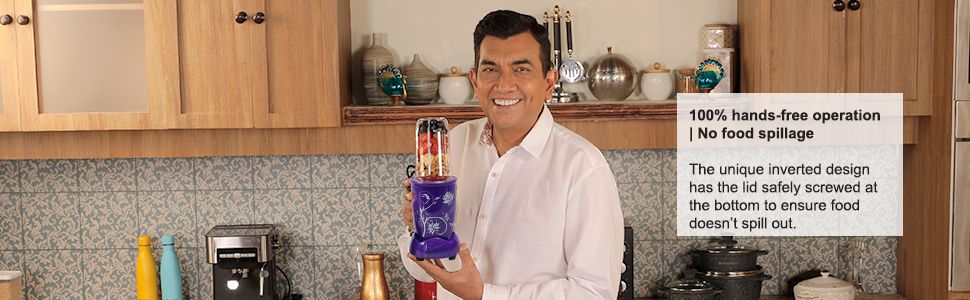 Nutri-blend, 400W, 22000 RPM 100% Full Copper Motor, Mixer-Grinder, Blender, SS Blades, 2 unbreakable Jars, 2 Years warranty, Purple, Recipe Book By Chef Sanjeev Kapoor