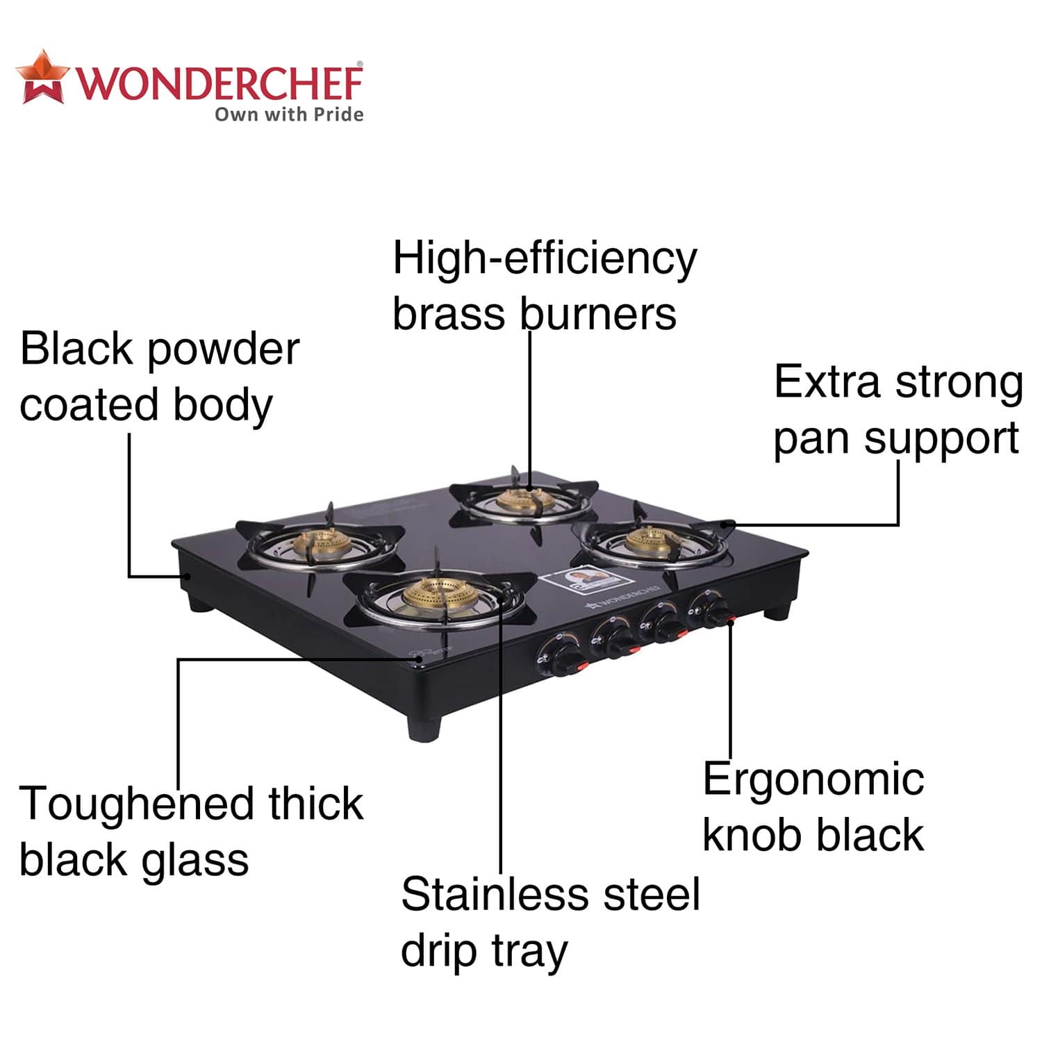 Wonderchef Ruby Black 4 Burner Glass Cooktop Gas Stove Online In