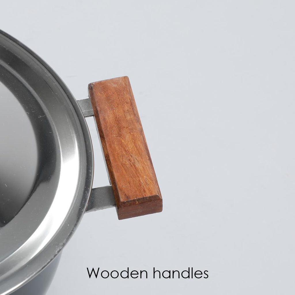 Ebony Handi with Lid, Induction Friendly, Wooden Handle, Hard Anodized Aluminium- 3.25mm, Black,  5 Years Warranty