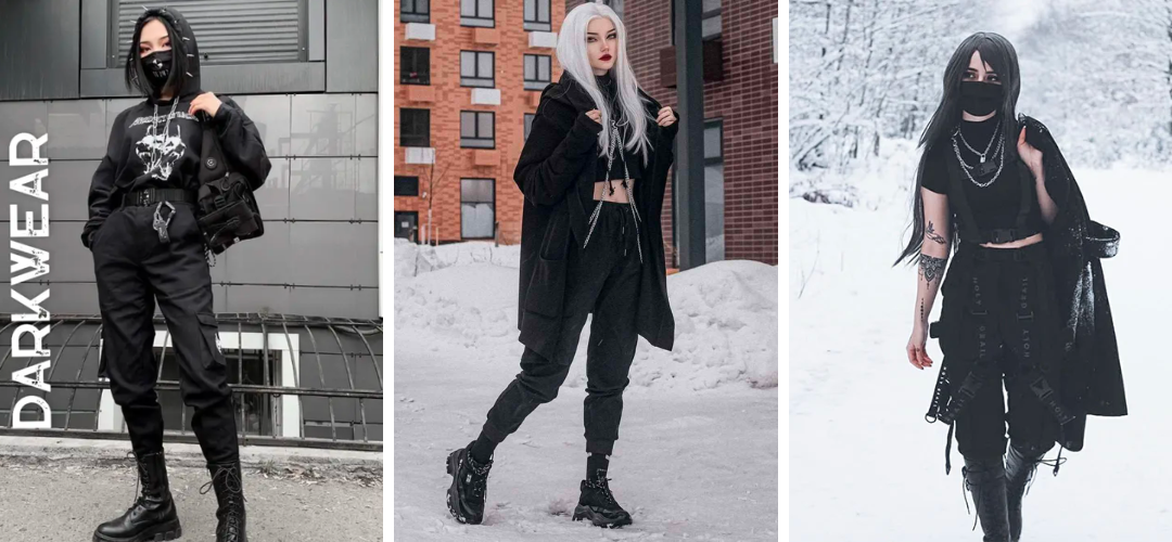 Women wearing darkwear techwear style