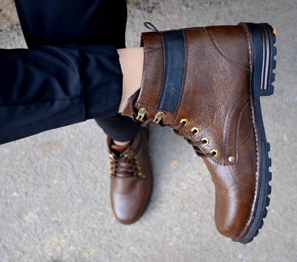 Coffee Trendy Synthetic Leather Flat Boots — Indiabuyo