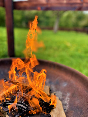 roaring fire on a firepit