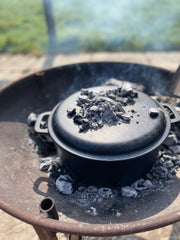 cooking on wood with a dutch oven
