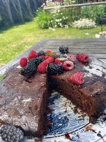 chocolate cake made on the firepit 
