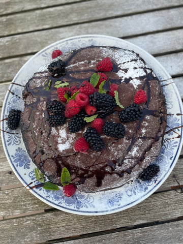chocolate cake made on the firepit