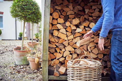 outdoor log store for social garden