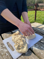 kneading bread dough