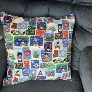 Handcrafted Blue Snowman Christmas Pillow Covers. "Now Available With Pillow"