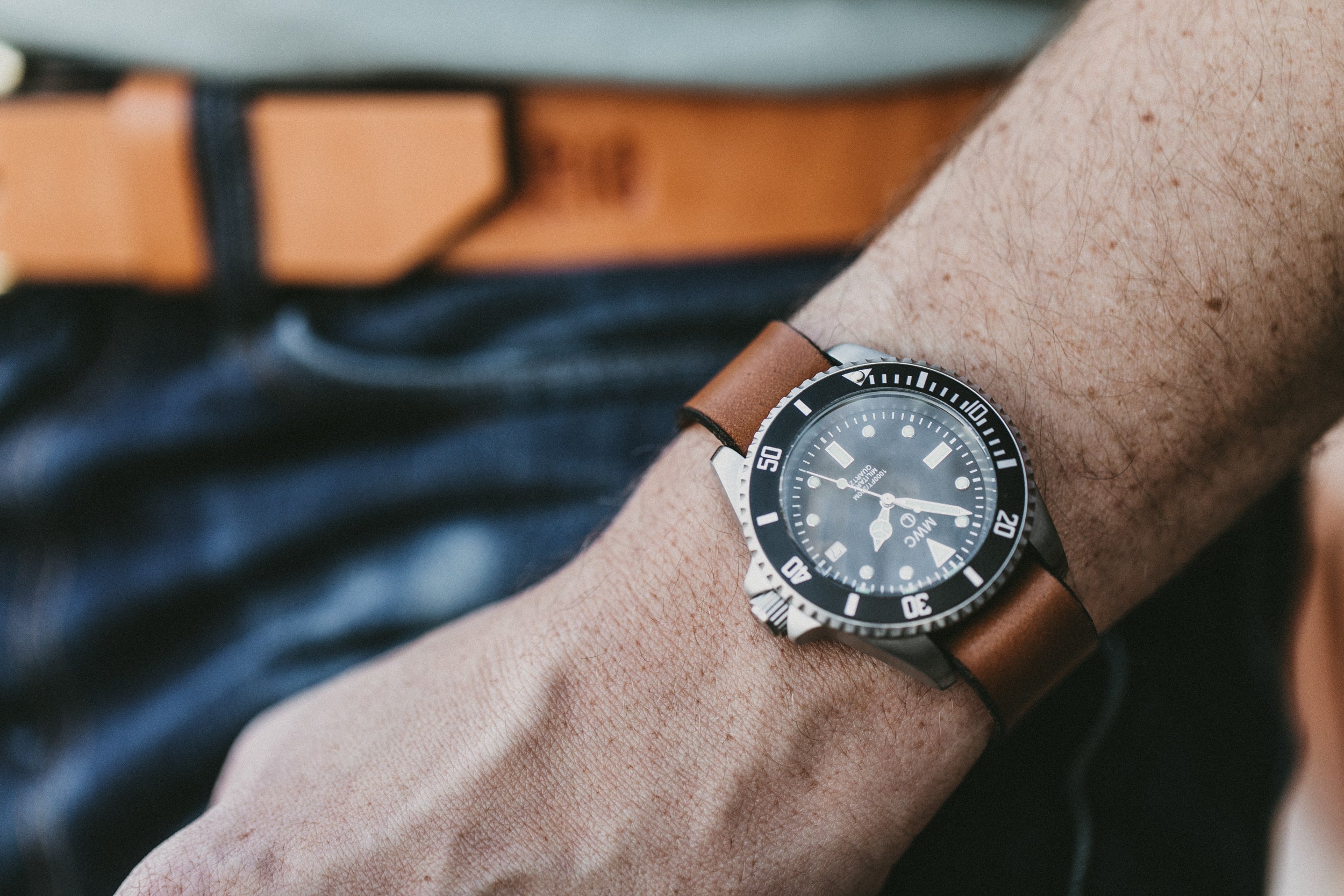 MWC Diver's Watch w/ Simple Leather NATO
