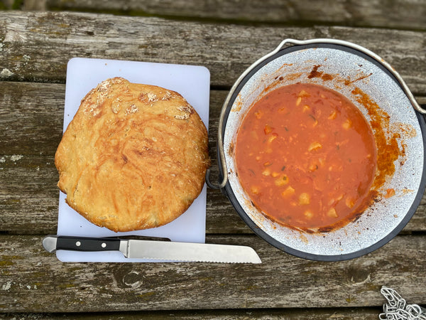 campfire bread paired with vegan sausage casserole