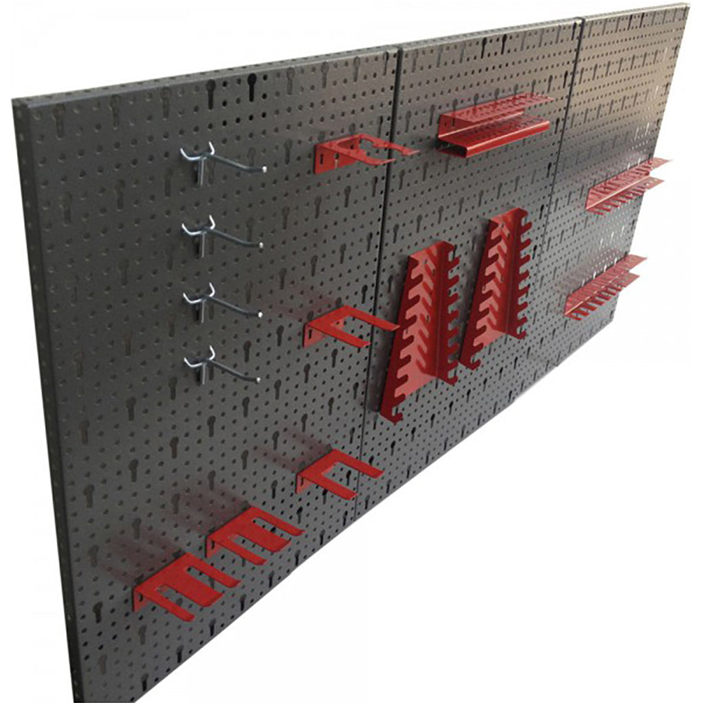 2 x Werkzeuglochwand aus Metall mit 14tlg. Hakenset, 120 x 60 cm – Kreher  Technik