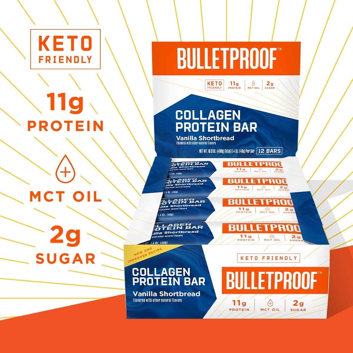 Bulletproof Collagen Protein Bar - Vanilla Shortbread (12 pack)