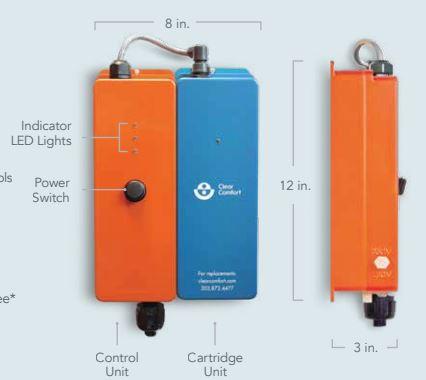 Close up diagram showing CCW100 power and light switch