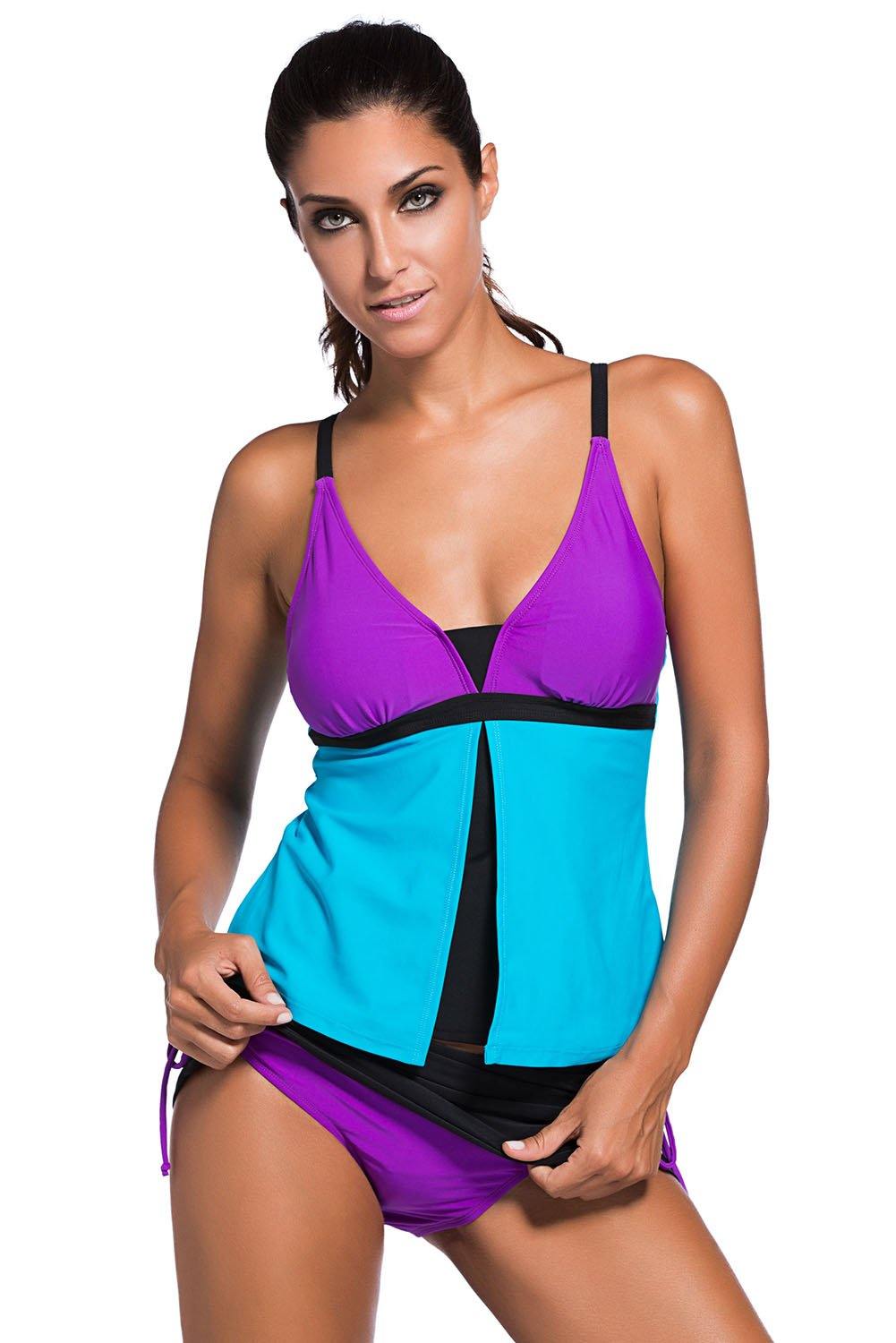 Blue Colorblock Tankini Skort Bottom Swimsuit - L & M Kee, LLC