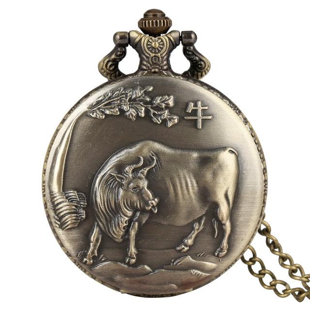 Unique Bronze Zodiac Pocket Watch | Snake Head | Rat | Bore | Cattle - L & M Kee, LLC